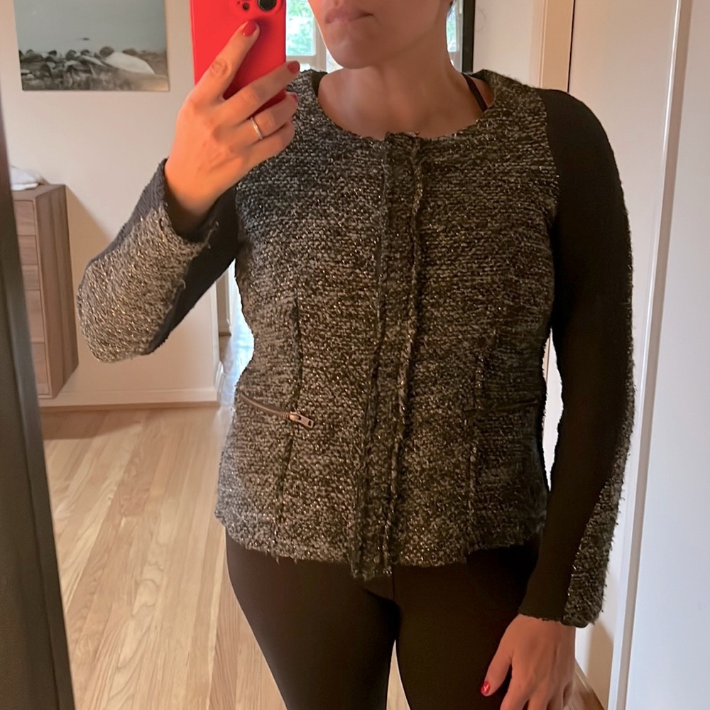 Cartonnier metallic contrast gray and black snap front blazer,cozy & stretchy
